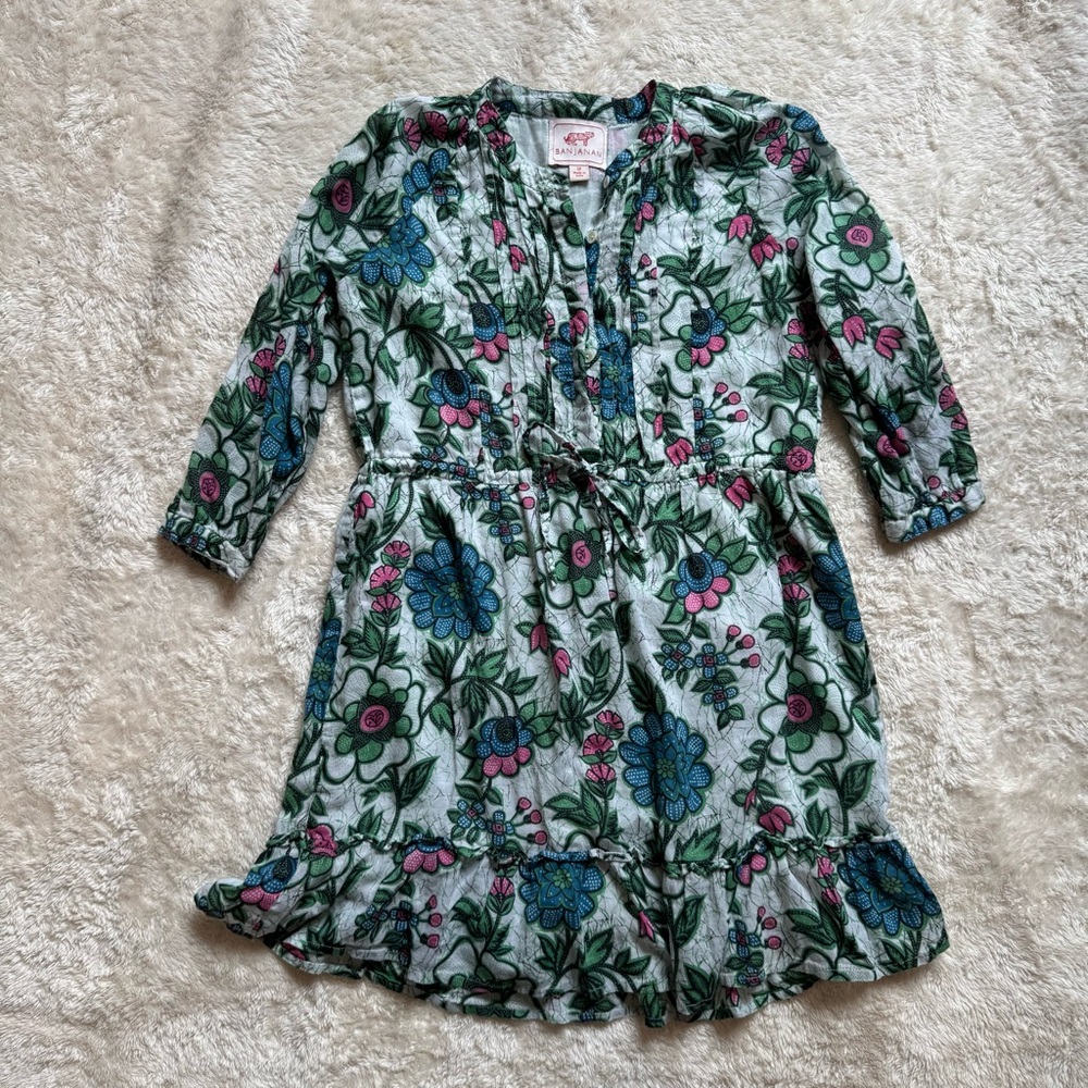 Banjanan Kids Dress Bazaar Freyja Flower Blue Pink Cotton Voile Girls Size 12
